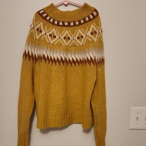 American Eagle Outfitters Yellow and White Knit Sweater